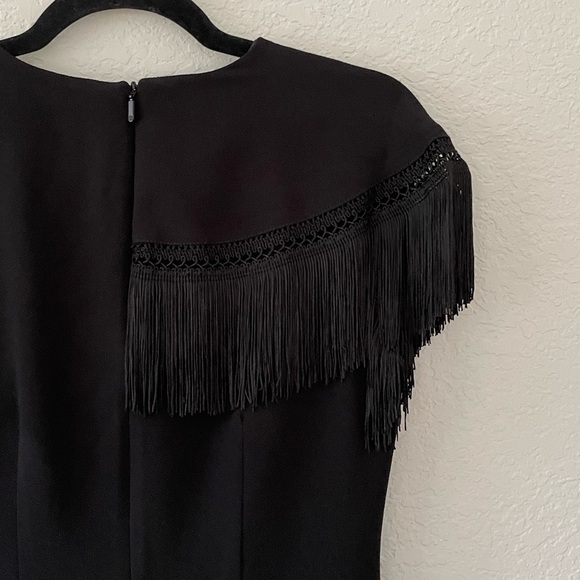 NWT Trina Turk Fringe Little Black Cocktail Dress - Picture 7 of 8